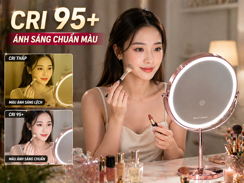 CRI 95+ giúp makeup chuẩn màu như ánh sáng tự nhiên.