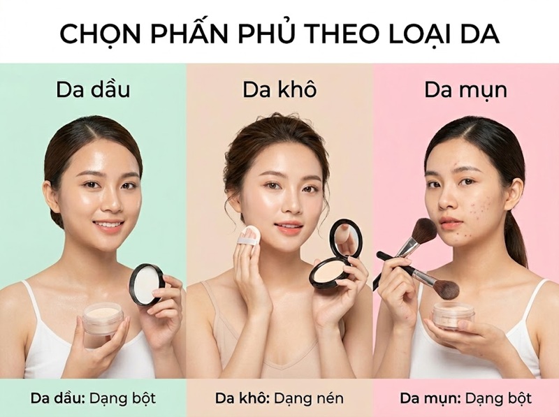 Phân biệt loại da phù hợp phấn phủ dạng bột và dạng nén