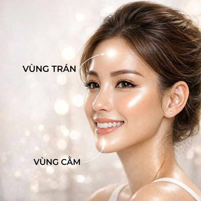 Highlight trán, cằm giúp gương mặt cân đối hơn