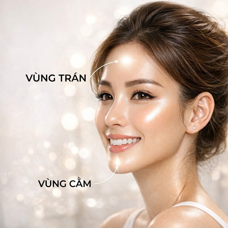 Highlight trán, cằm giúp gương mặt cân đối hơn