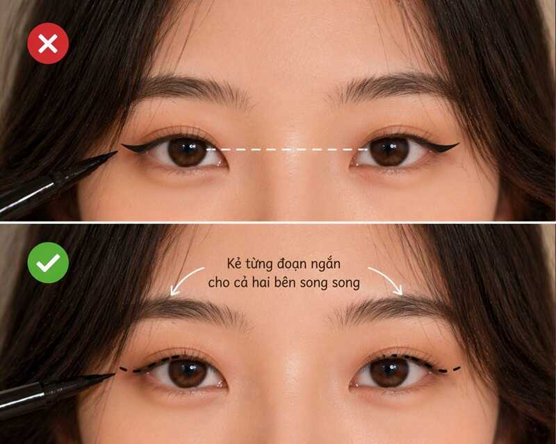 Cân chỉnh hai bên mắt đều nhau