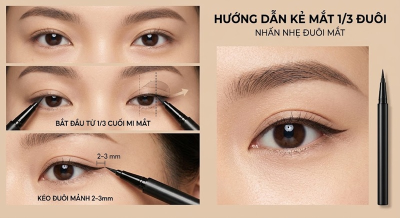 Nhấn nhẹ 1/3 đuôi mắt giúp ánh nhìn sắc nét hơn
