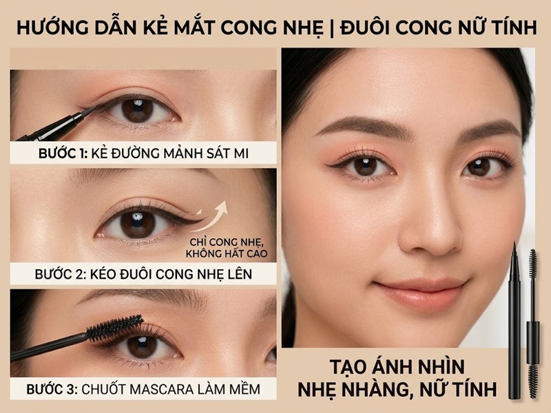 Kẻ đuôi mắt cong nhẹ tạo vẻ nữ tính