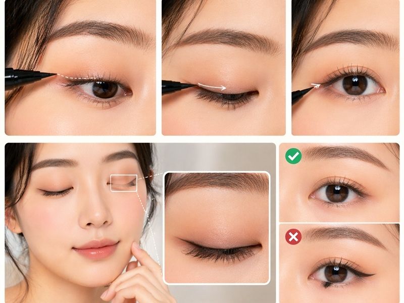 Kẻ eyeliner mảnh sát chân mi để giữ nét tự nhiên