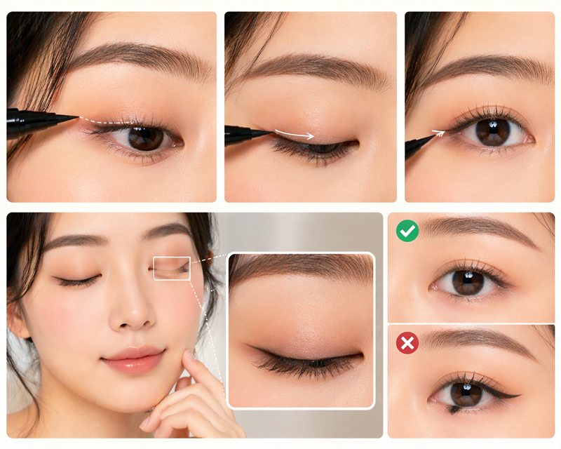 Kẻ eyeliner mảnh sát chân mi để giữ nét tự nhiên