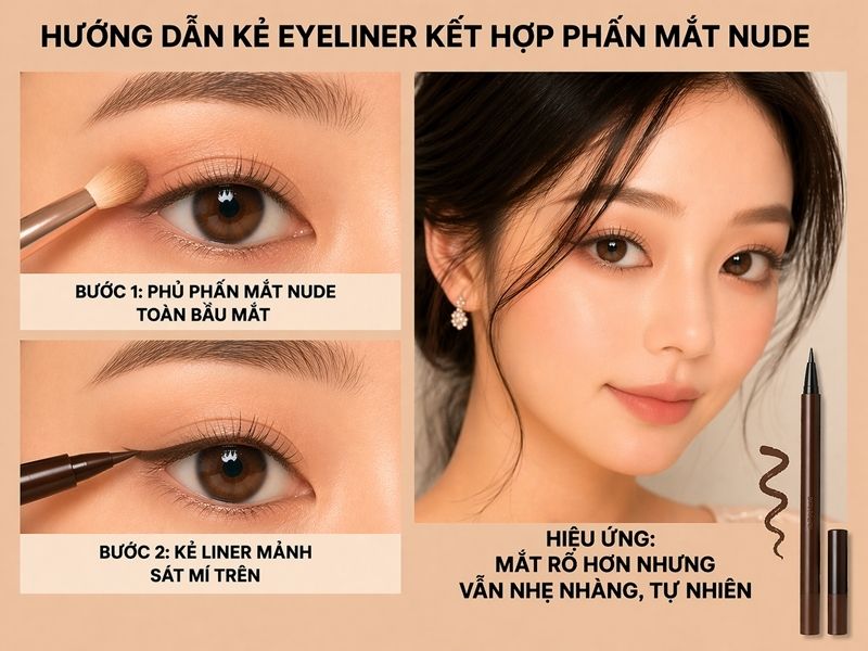 Kẻ eyeliner kết hợp phấn mắt nude