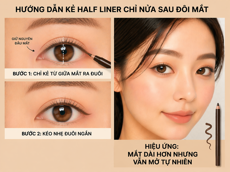 Kẻ half liner chỉ nửa sau đôi mắt