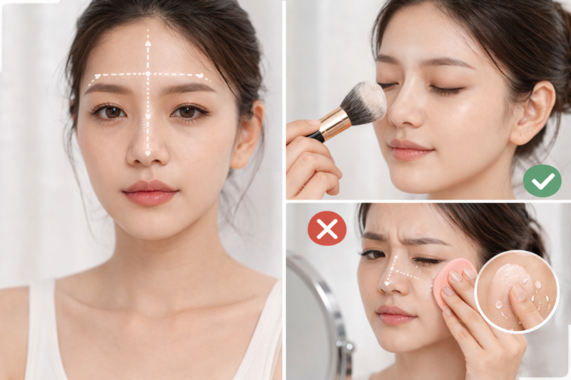 Phấn phủ giúp cố định lớp nền, nhưng với da khô, dùng quá nhiều lại phản tác dụng