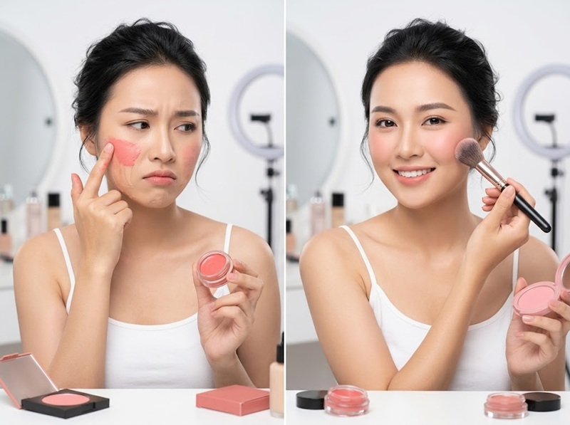 Mỗi loại má hồng cần một vị trí khác nhau trong thứ tự makeup
