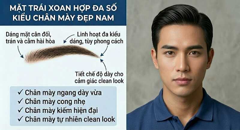 Mặt trái xoan hợp đa số kiểu chân mày đẹp nam