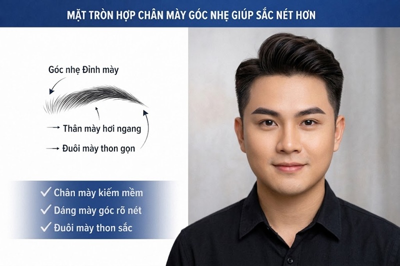 Mặt tròn hợp chân mày góc nhẹ giúp sắc nét hơn