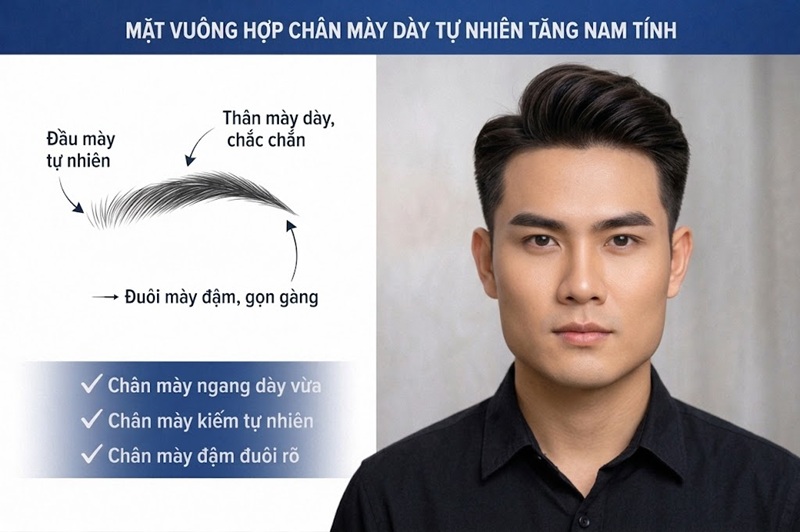 Mặt vuông hợp chân mày dày tự nhiên tăng nam tính