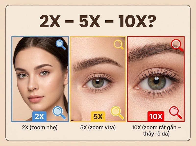 Nên chọn gương trang điểm có độ phóng đại 2x, 5x hay 10x?