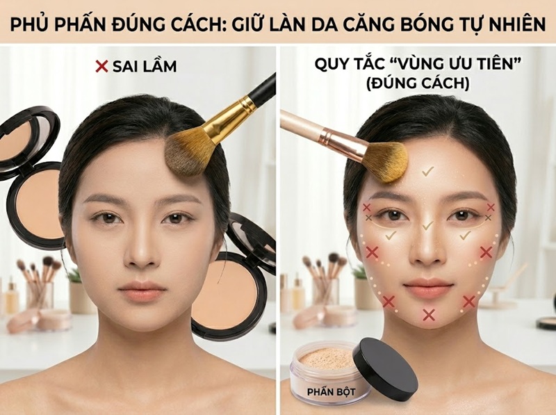 Phủ phấn toàn diện đôi khi là sai lầm khiến gương mặt bị đơ cứng và già hơn