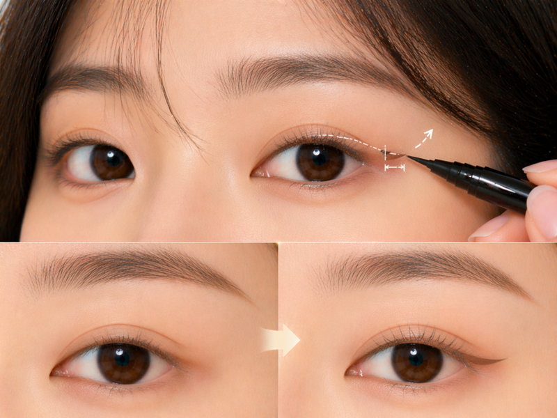 Cách tạo đuôi eyeliner ngắn, nâng nhẹ khóe mắt