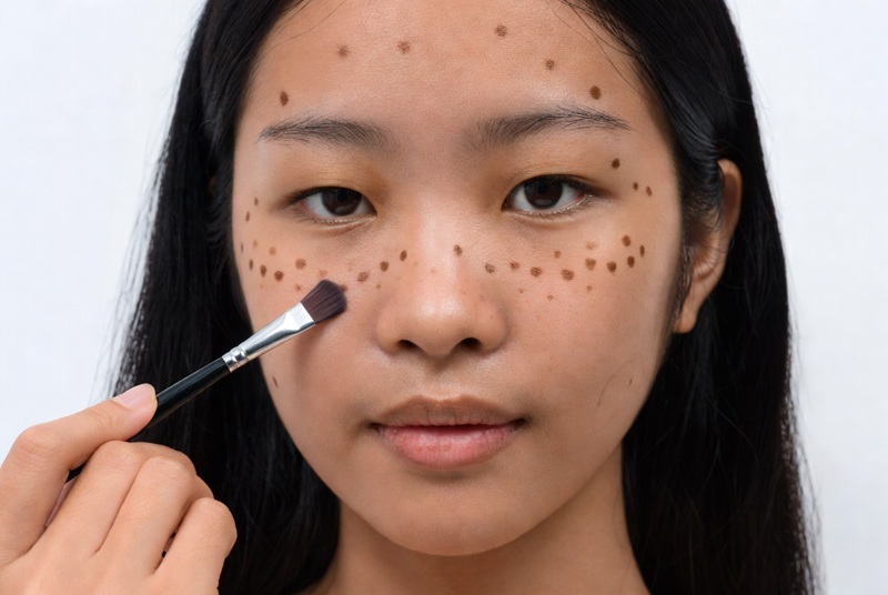 Khi bạn chấm quá nhiều đốm nâu lên toàn bộ gương mặt, bạn sẽ vô tình làm mờ đi các đường nét khác