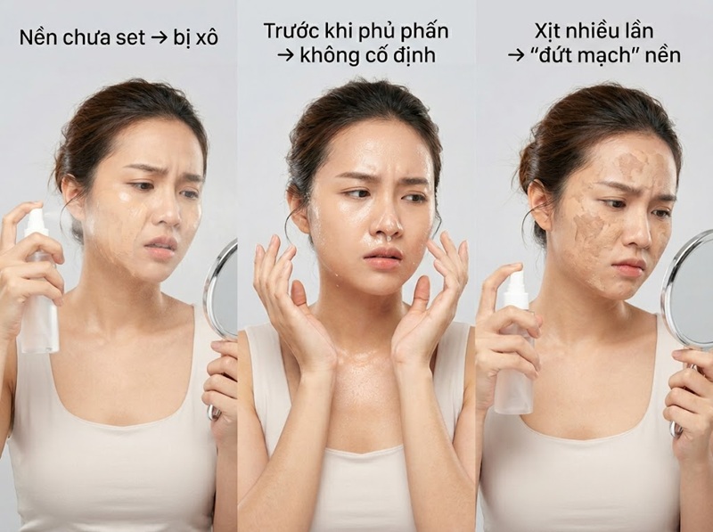 Xịt sai thời điểm trong quá trình makeup