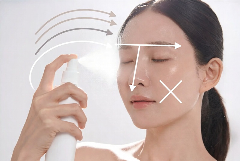 Xịt theo hình chữ X hoặc chữ T để bao phủ toàn bộ khuôn mặt