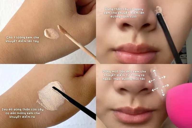  Thao tác che rãnh cười với kem che khuyết điểm 
