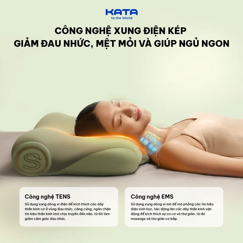 Xung điện của gối massage cổ SKG P5 giúp giảm đau nhức cổ vai gáy khi nằm 