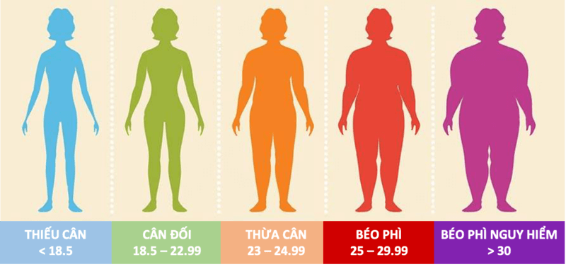 Phân loại từng mức đơn vị BMI 